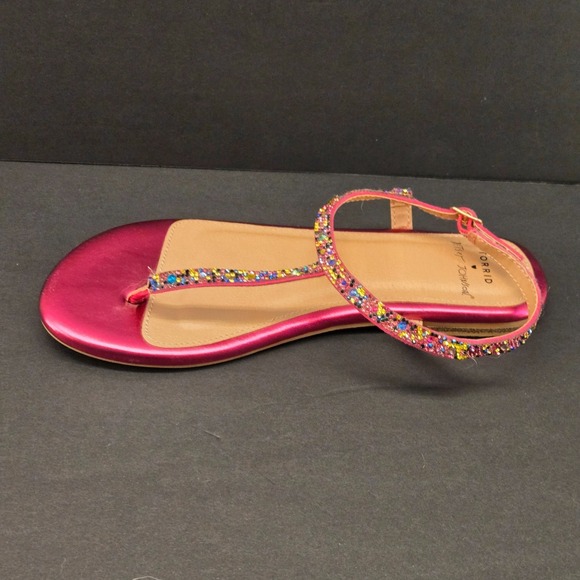 New Torrid x Betsey Johnson Sandals Magenta Rainbow Rhinestone T-Strap 9WW Wide - Picture 8 of 11